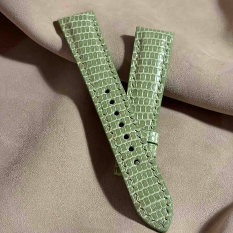 liz-360  リザード レザー 腕時計 ベルト モスグリーン (ラグ幅19 mm - バックル幅16 mm)