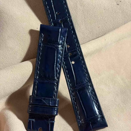 cro-2008  クロコダイル  腕時計ベルト ネイビー (ラグ幅20 mm - バックル幅18 mm)