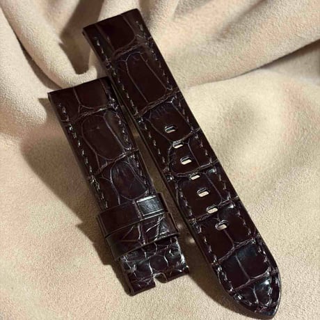 cro-2145  クロコダイル  腕時計ベルト ダークブラウン (ラグ幅22 mm - バックル幅20 mm)