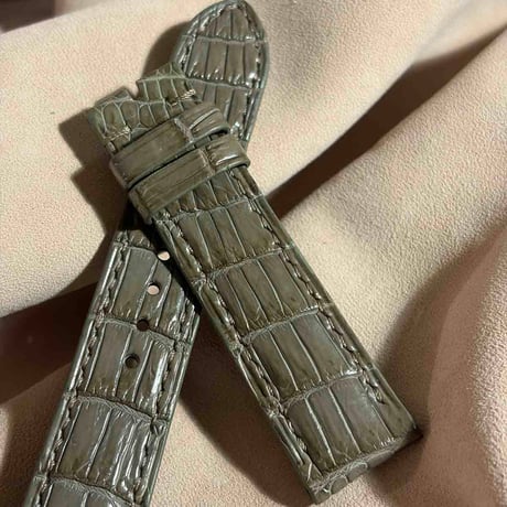 cro-1975 クロコダイル 腕時計 ベルト オリーブ (ラグ幅20 mm - バックル幅 18 mm)