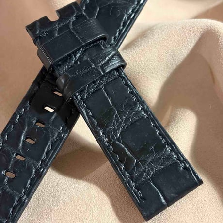 cro-2106  クロコダイル  腕時計ベルト ブラック　(ラグ幅22 mm - バックル幅20 mm)