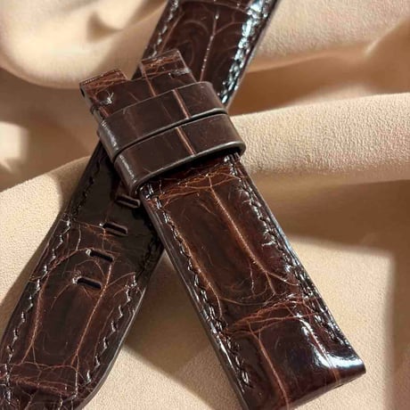cro-1983  クロコダイル（グロス仕上）   腕時計 ベルト ダークブラウン  (ラグ幅24 mm - バックル幅 22 mm)