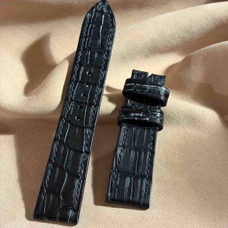 exh-52 ブライドルブラック クロコダイル 腕時計ベルト  (ラグ幅20mm - バックル幅18mm)