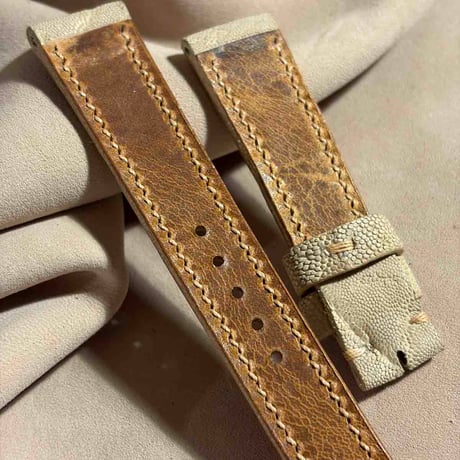 exh-75 タンニン鞣しエレファントレザー 腕時計ベルト  (ラグ幅19mm - バックル幅16mm)