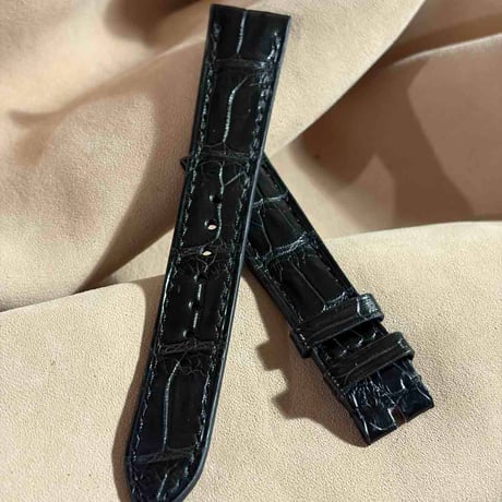 cro-2027  クロコダイル  腕時計ベルト ブラック (ラグ幅19 mm - バックル幅16 mm)