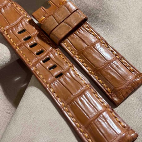 cro-1838  クロコダイル  レザー 腕時計 ベルト ライトブラウン  (ラグ幅24 mm - バックル幅22 mm)