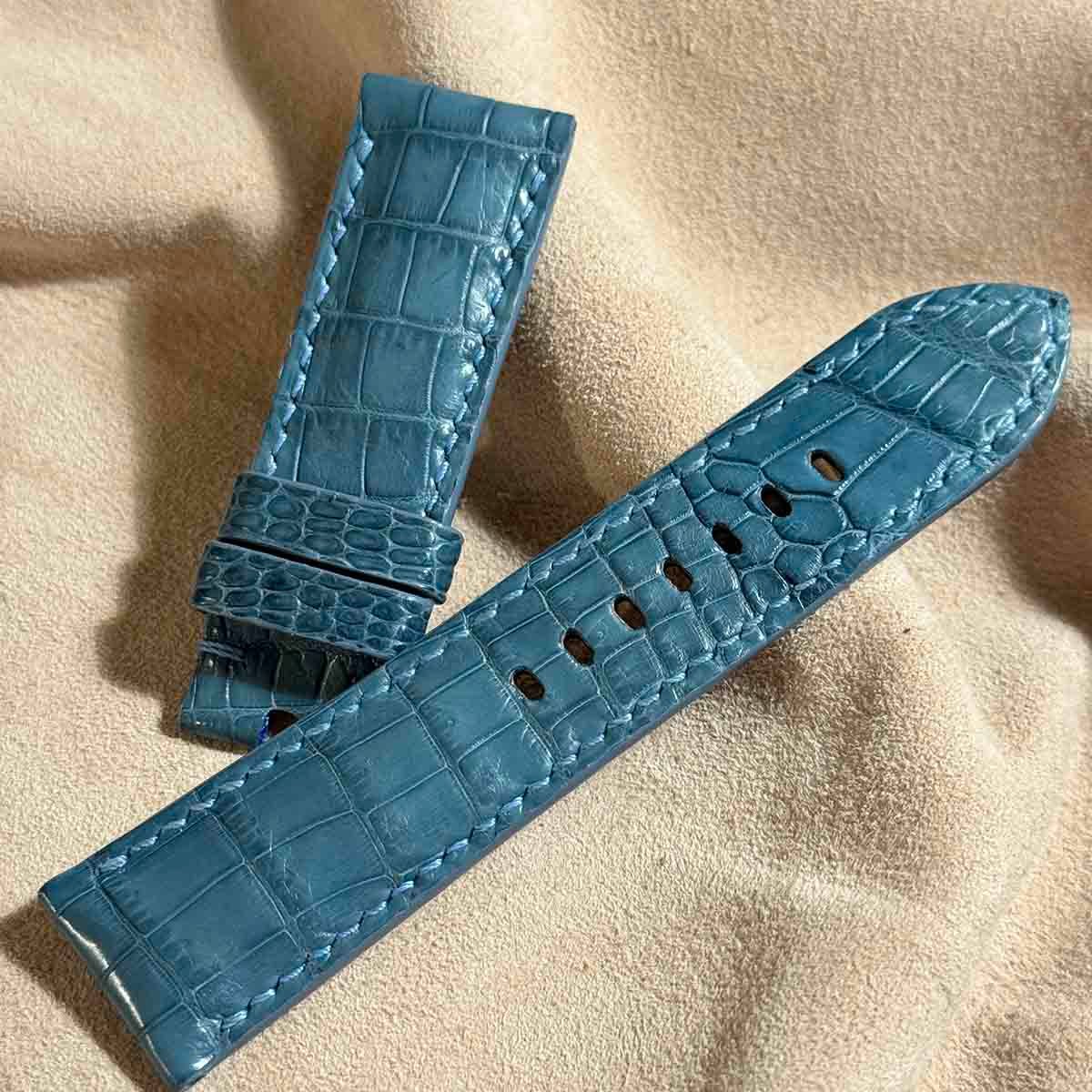 cro-1539 クロコダイル レザー 腕時計 ベルト ブルーグレー cro-1539 クロコダイル レザー 腕時計 ベルト ブルーグレー