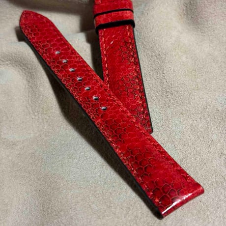 sna-128 シースネイク（ウミヘビ）腕時計ベルト レッド (ラグ幅18 mm - バックル幅16 mm)