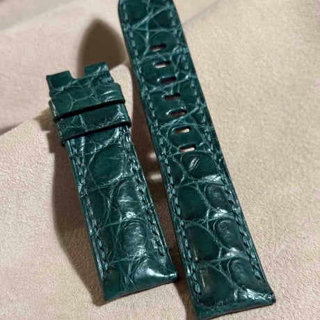 cro-1829  クロコダイル  レザー 腕時計 ベルト グリーン  (ラグ幅22 mm - バックル幅20 mm)