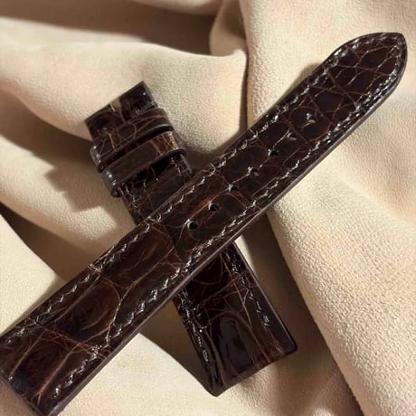 cro-1980  クロコダイル（グロス仕上）   腕時計 ベルト ダークブラウン  (ラグ幅21 mm - バックル幅 18 mm)