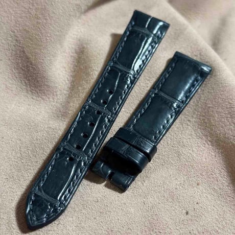 cro-1808  クロコダイル  レザー 腕時計 ベルト ブルーグレー  (ラグ幅19 mm - バックル幅16 mm)