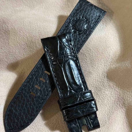 cro-1869  クロコダイル  腕時計 ベルト ブラック  (ラグ幅24 mm - バックル幅22 mm)