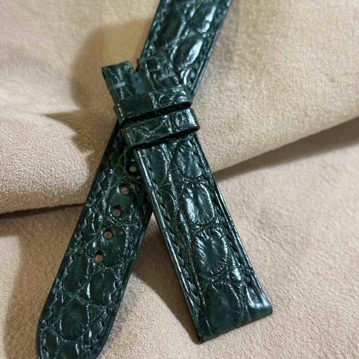 cro-1852 クロコダイルグロス仕上げ 腕時計ベルト グリーン ラグ幅24 cro-1852 クロコダイルグロス仕上げ 腕時計ベルト グリーン ラグ