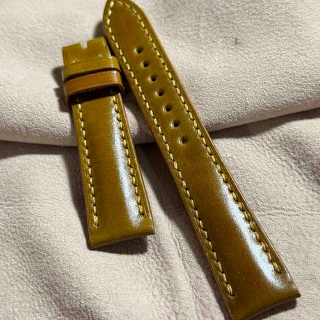 cod-263 コードバン レザー 腕時計ベルト イエローブラウン (ラグ幅19 mm - バックル幅16 mm)