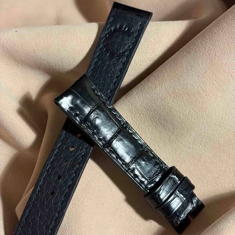 cro-2062  クロコダイル  腕時計ベルト ブラック　(ラグ幅18 mm - バックル幅16 mm)