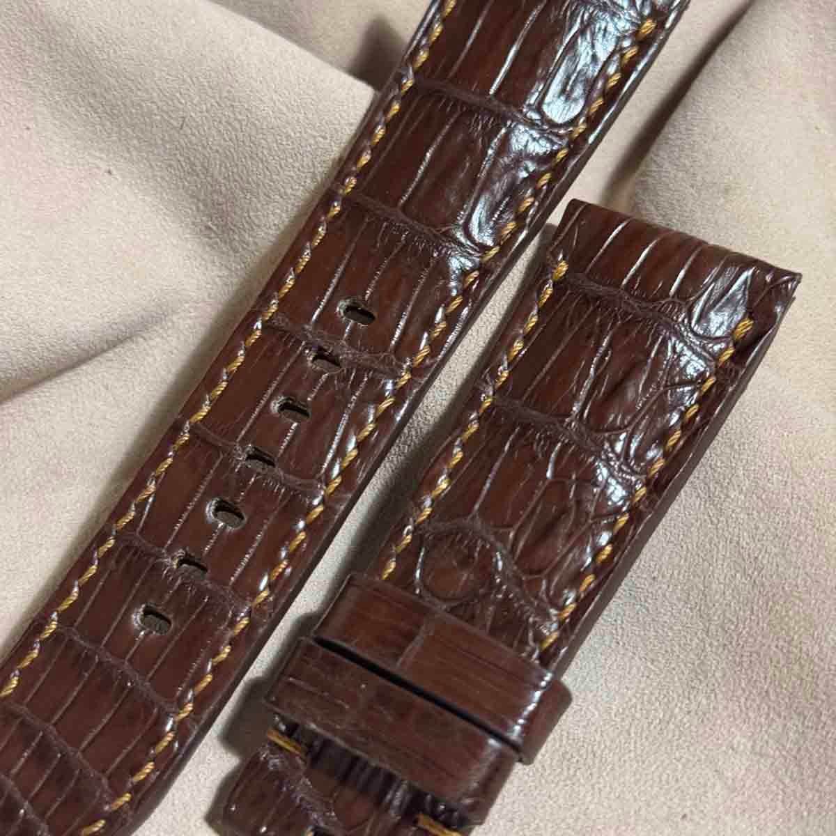cro-1835 クロコダイル レザー 腕時計 ベルト ブラウン (ラグ幅26 mm -
