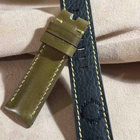 cod-308 コードバン レザー 腕時計ベルト カーキグリーン (ラグ幅22 mm - バックル幅20 mm)