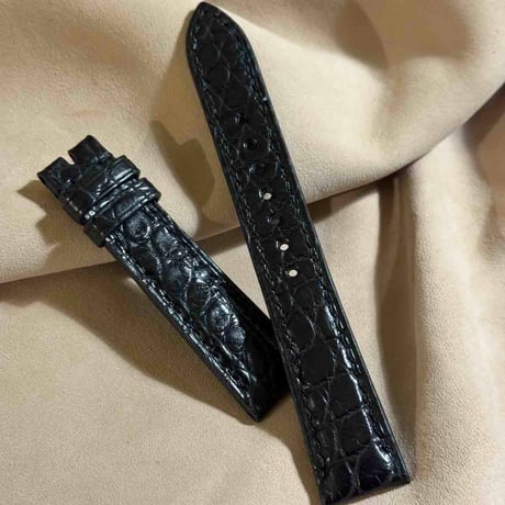 cro-1871  クロコダイル  腕時計 ベルト ブラック  (ラグ幅19 mm - バックル幅16 mm)