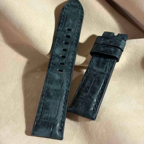 cro-2033 ヌバック クロコダイル  腕時計ベルト ブラック (ラグ幅22 mm - バックル幅20 mm)