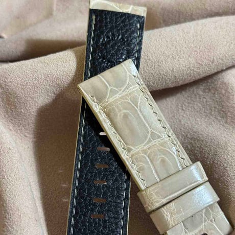 cro-1926  クロコダイル   腕時計 ベルト  グロス仕上げ ベージュ  (ラグ幅24 mm - バックル幅22 mm)