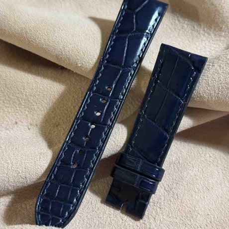 cro-1875  クロコダイル  腕時計 ベルト ネイビー  (ラグ幅21 mm - バックル幅18 mm)