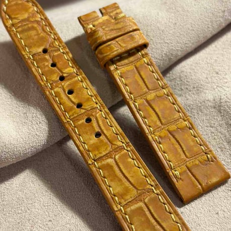 cro-2087  ヌバック クロコダイル  腕時計ベルト タンブラウン　(ラグ幅18 mm - バックル幅16 mm)