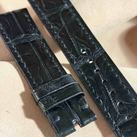 cro-2024  クロコダイル  腕時計ベルト ブラック (ラグ幅20 mm - バックル幅18 mm)