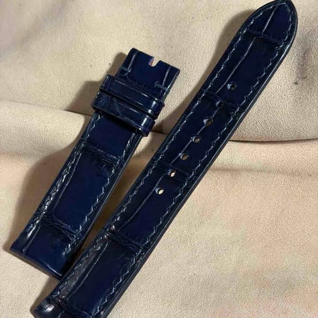 cro-2008  クロコダイル  腕時計ベルト ネイビー (ラグ幅20 mm - バックル幅18 mm)