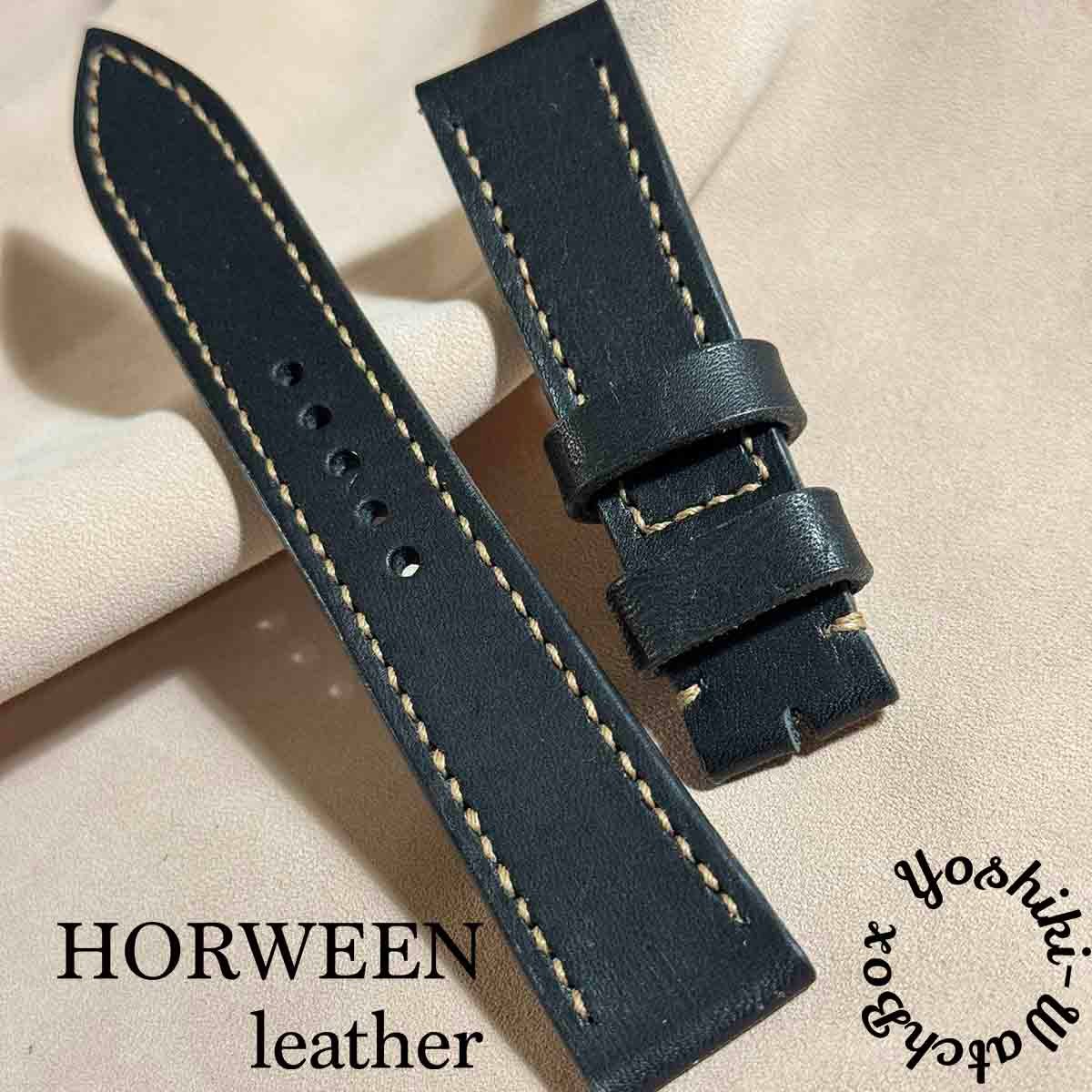 hor-99 ホーウィン ダービー / ブラック 腕時計ベルト (ラグ幅20mm 