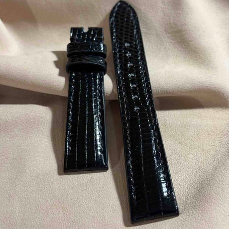 liz-314  リザード レザー 腕時計 ベルト ブラック (ラグ幅19 mm - バックル幅16 mm)