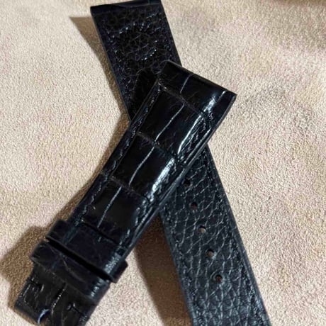 cro-1819  クロコダイル  レザー 腕時計 ベルト ブラック  (ラグ幅21 mm - バックル幅18 mm)