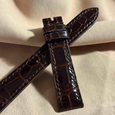 cro-1990  クロコダイル （グロス仕上げ） 腕時計 ベルト ダークブラウン  (ラグ幅19 mm - バックル幅 16 mm)