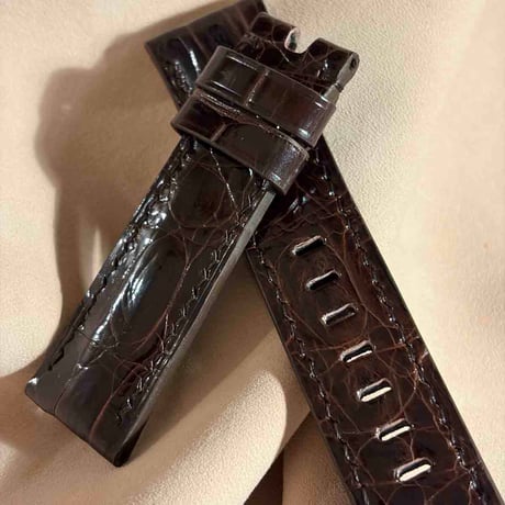 cro-1988  クロコダイル（グロス仕上）  腕時計 ベルト ダークブラウン  (ラグ幅22 mm - バックル幅 20 mm)