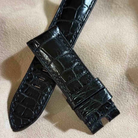 cro-1870  クロコダイル  腕時計 ベルト ブラック  (ラグ幅24 mm - バックル幅22 mm)