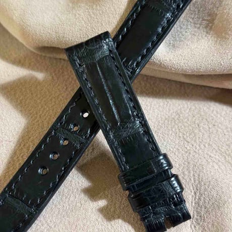 cro-1879  クロコダイル  腕時計 ベルト インクブラック  (ラグ幅18 mm - バックル幅16 mm)