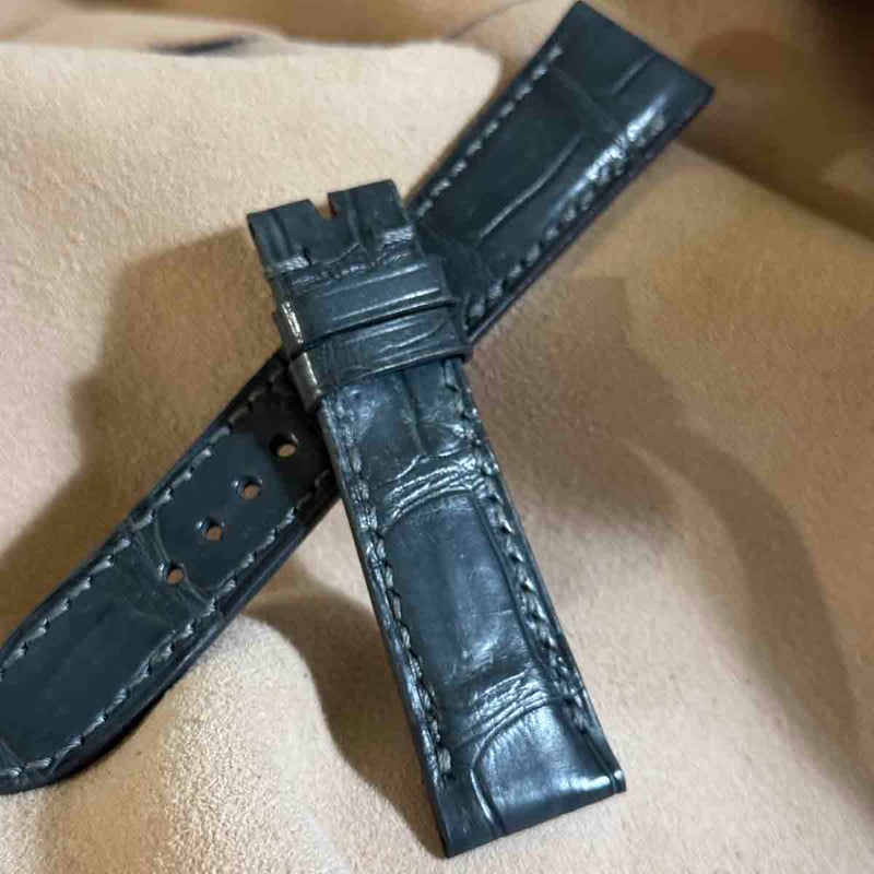 cro-1890 クロコダイル 腕時計ベルト ダークグレー ラグ幅19mm cro-1824 クロコダイル レザー 腕時計 ベルト ブルーグレー