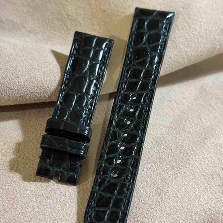 cro-1900  クロコダイル  腕時計 ベルト ブラック  (ラグ幅20 mm - バックル幅18 mm)