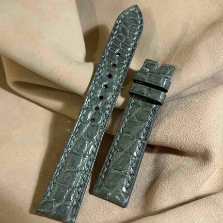 cro-1873  クロコダイル  腕時計 ベルト ライトグレー  (ラグ幅19 mm - バックル幅16 mm)