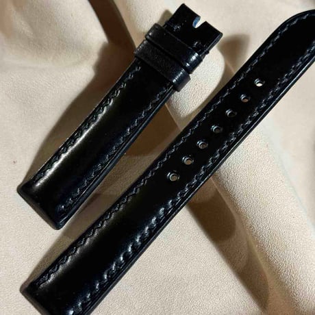 cod-305 コードバン レザー 腕時計ベルト ブラック (ラグ幅18 mm - バックル幅16 mm)