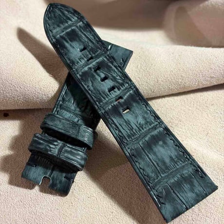 cro-2082  ヌバック クロコダイル  腕時計ベルト ブラック　(ラグ幅26 mm - バックル幅22 mm)