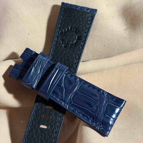 cro-2005  クロコダイル  腕時計ベルト ネイビー (ラグ幅26 mm - バックル幅22 mm)