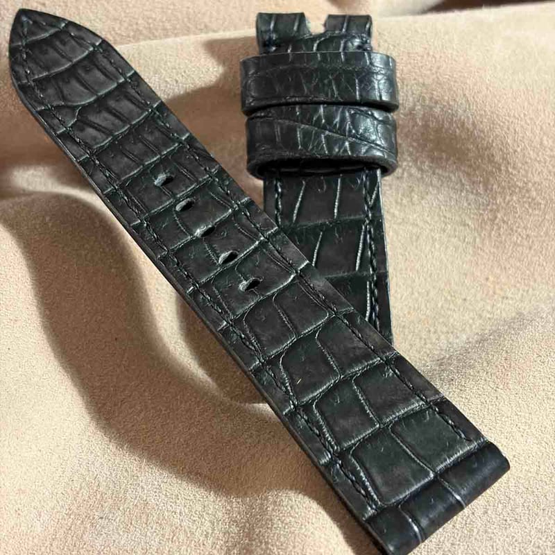 exh-63 墨染め クロコダイル 腕時計ベルト (ラグ幅24mm - バックル幅