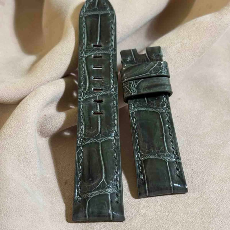 cro-1954 クロコダイル 腕時計 ベルト グロス仕上げ オリーブ