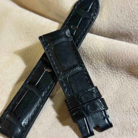 cro-1906  クロコダイル   腕時計 ベルト ブラック  (ラグ幅22 mm - バックル幅20 mm)