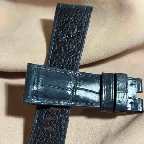 cro-1824  クロコダイル  レザー 腕時計 ベルト ブルーグレー  (ラグ幅26 mm - バックル幅22 mm)
