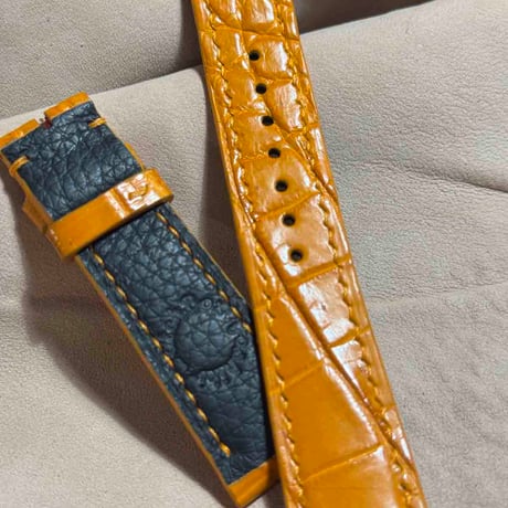 cro-1793 クロコダイル レザー 腕時計 ベルト オレンジ  (ラグ幅21 mm - バックル幅18 mm)