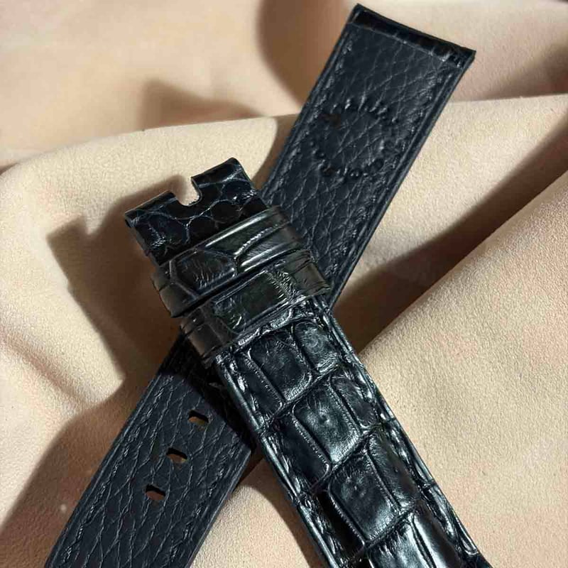 cro-2065 クロコダイル 腕時計ベルト ブラック (ラグ幅22 mm