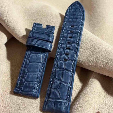 cro-2039 ヌバック クロコダイル  腕時計ベルト ブルー (ラグ幅24 mm - バックル幅22 mm)