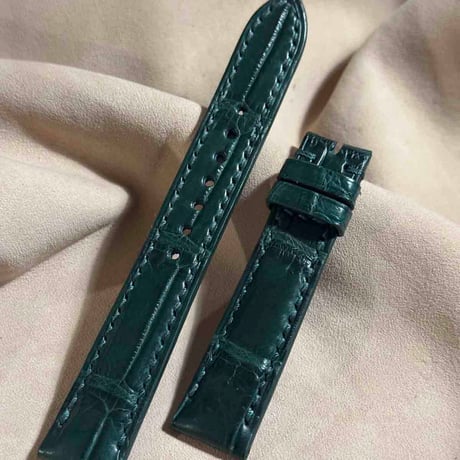cro-1834  クロコダイル  レザー 腕時計 ベルト グリーン  (ラグ幅18 mm - バックル幅16 mm)