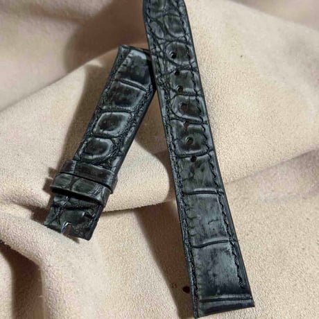 cro-1801 クロコダイル ヌバック レザー 腕時計 ベルト ヌバックブラック  (ラグ幅19 mm - バックル幅16 mm)